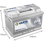 D54 Varta Dynamic EFB Start-Stop Car Battery 12V 65Ah (565500065) Type 100 EFB